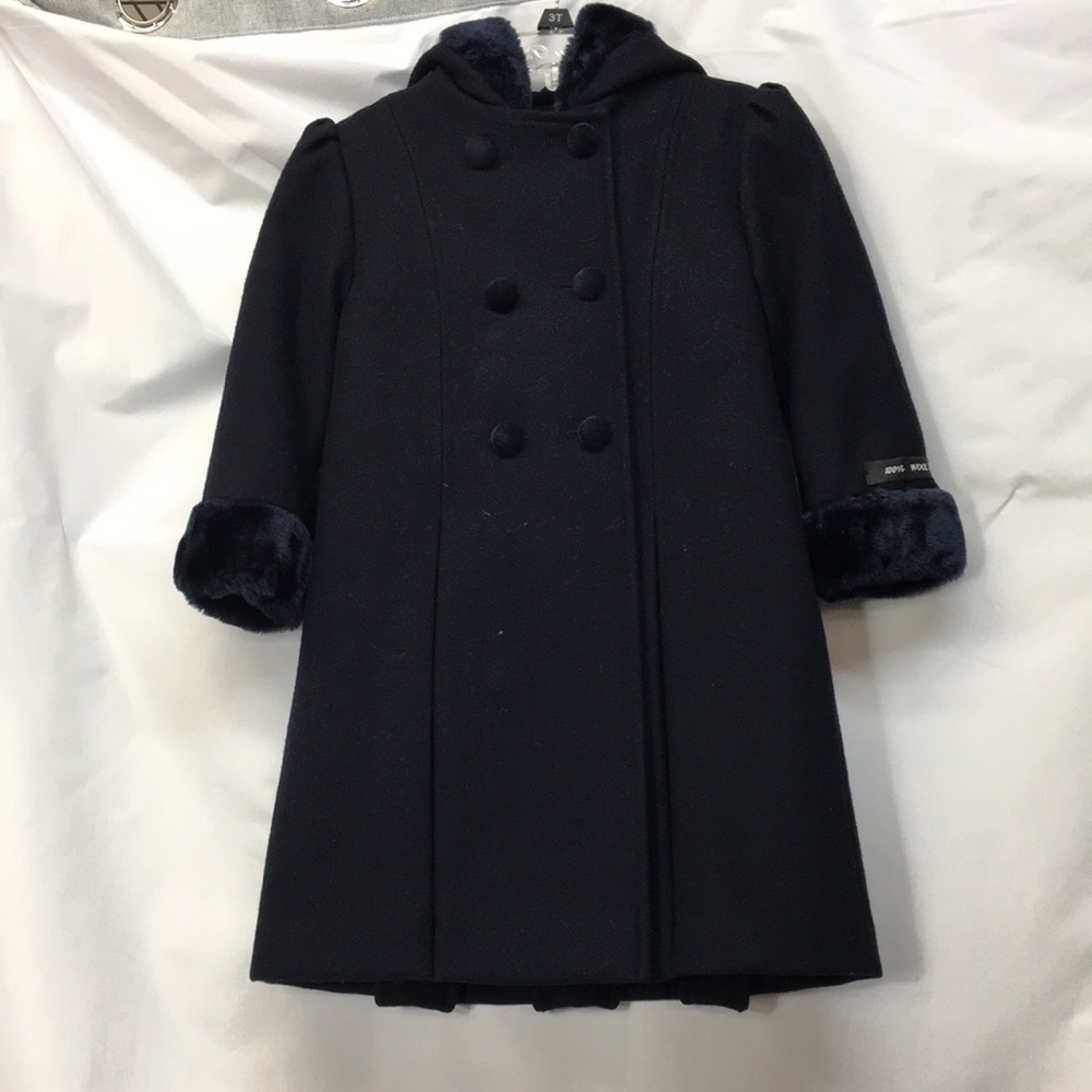 Stephanie Matthew’s Little Girl’s Size 4T Navy Hooded 100% Wool Coat